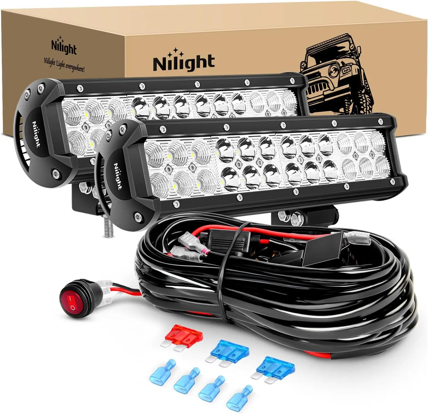 

12 Inch 72W LED Light Bar Spot Flood Combo Off Road Driving Fog Lights with Wiring Harness for Vehicles