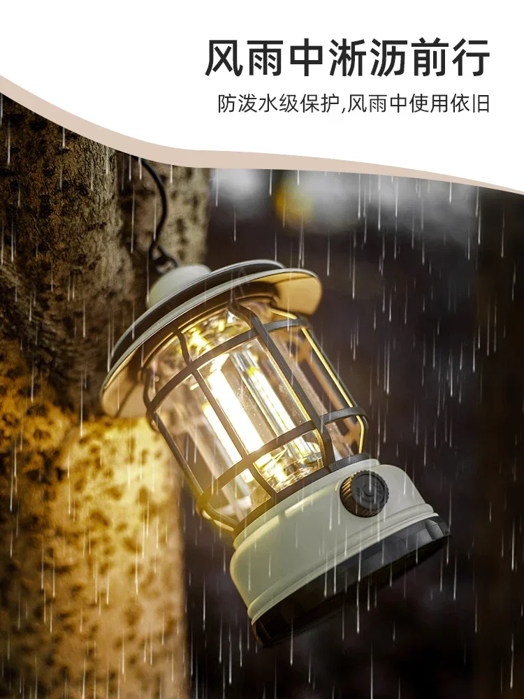 Vintage outdoor camping light lighting atmosphere horse lantern portable tent special LED hanging charging camping light