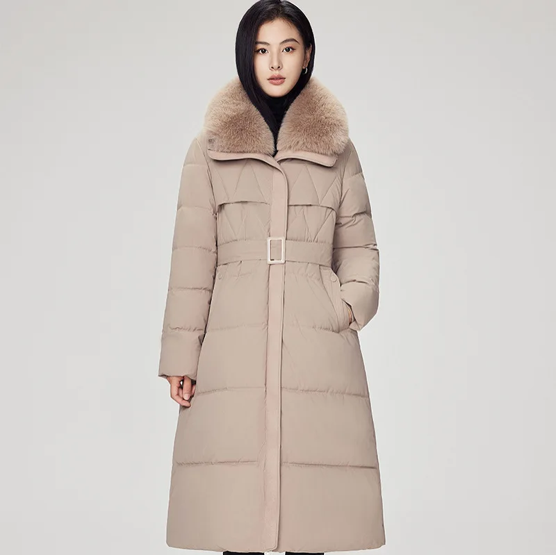 Women Parkas Long Coats Fur Collar Jackets Thick Warm Y2k Streetwear Elegant Jacket Tight Waist Work Coat Autumn Winter 2025