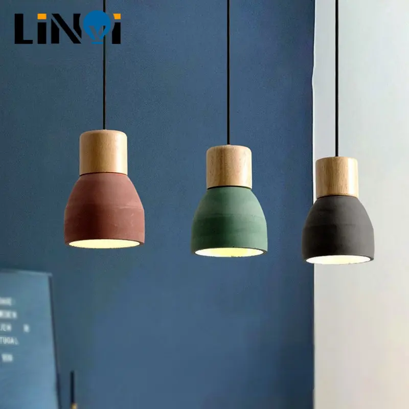 

Nordic Style Wire Chandelier Wood Cement Pendant Lights Modern Light LED E27 Cord Lamp Restaurant Living Room Cafe Bedroom