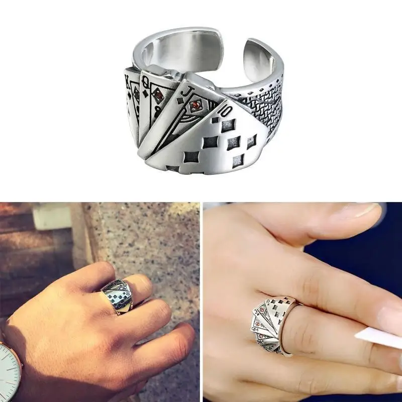 31BB Open Ring Gothic Hip Hop Playing Card Spade Ring Jewelry Gift for Unisex