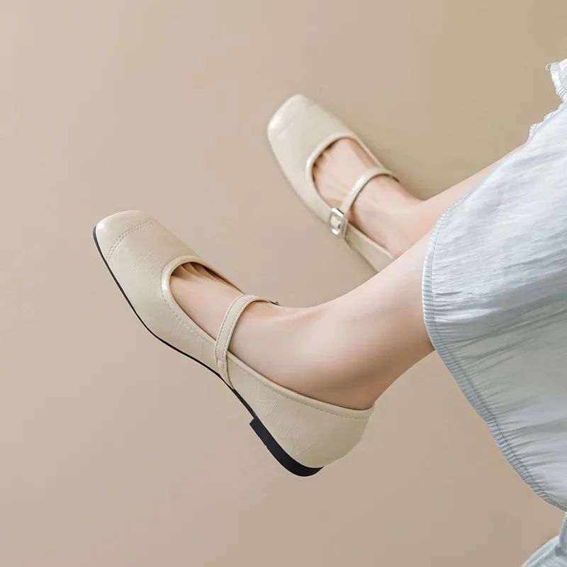 DIMANYU Mary Jane Shoes Women's 2025 New Square Toe Flat Women's Large Size Summer Ballet Shoes Women