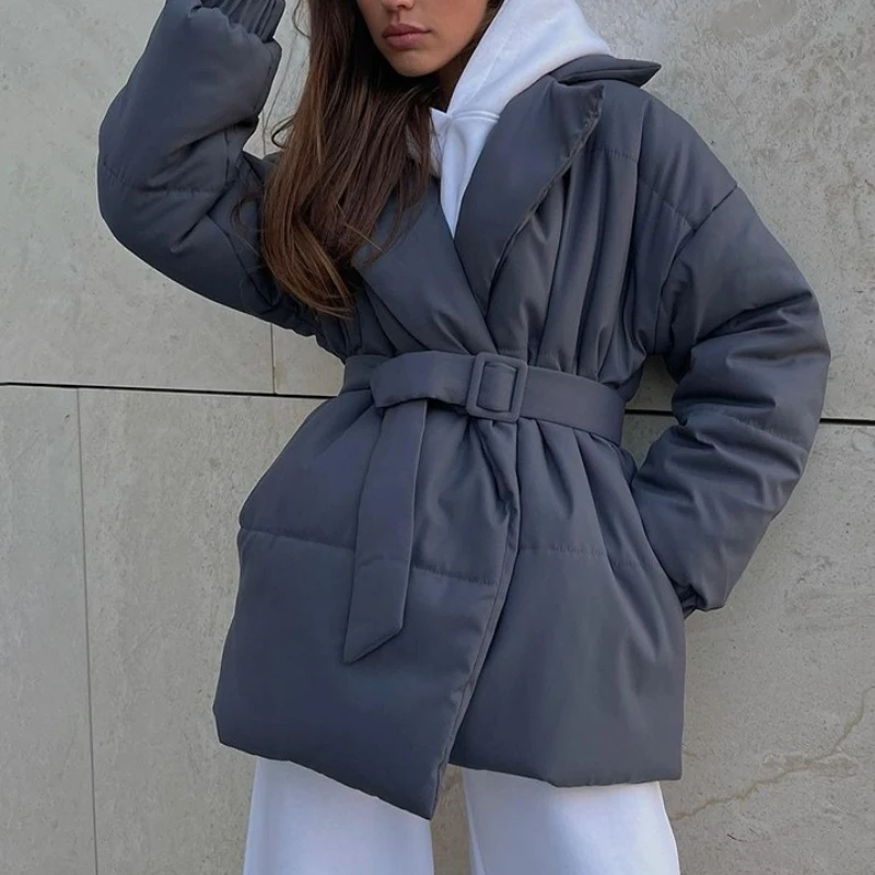 

Autumn Winter New Thickened Warm Women's Cotton Robe Loose Long Sleeve Fashion Belt Women's Solid Color Coat Clothes Top