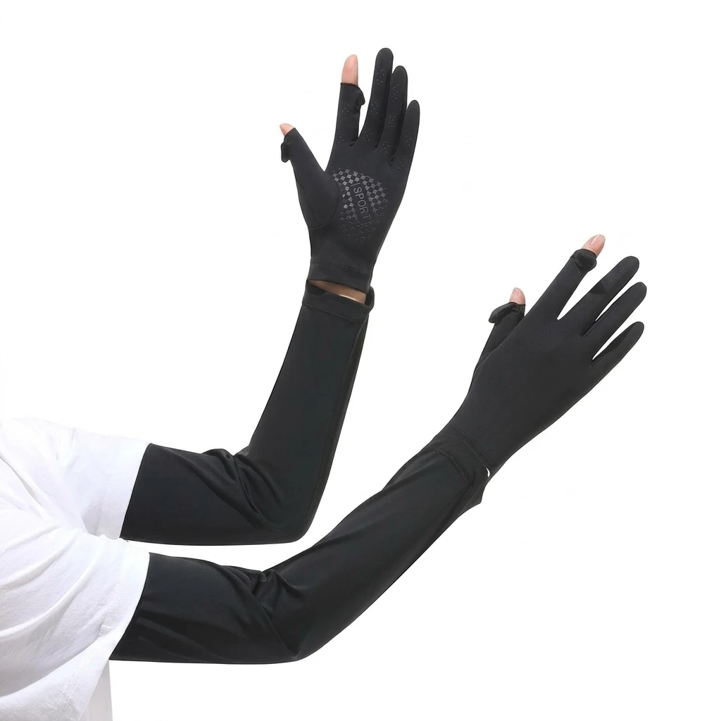 Upf 50 Plus Cooling Sun-Protection Arm Sleeves with Gloves Breathable Ice Silk Long Sleeve Covers Seamless Design for Men Women