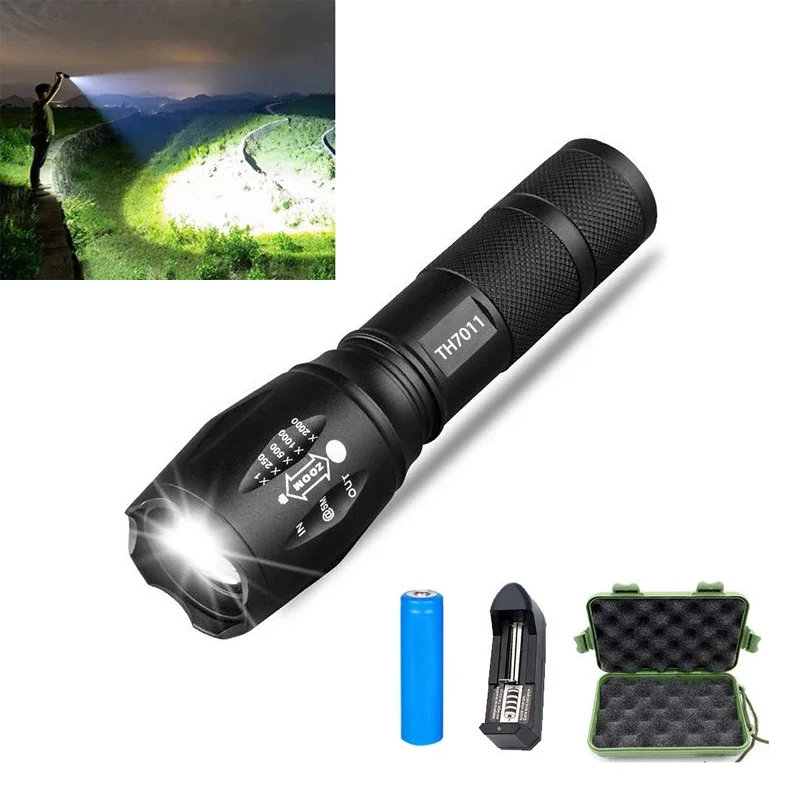 Portable LED light T6 flashlight waterproof torch uses 18650 recharging battery powerful outdoor camping strategy flash