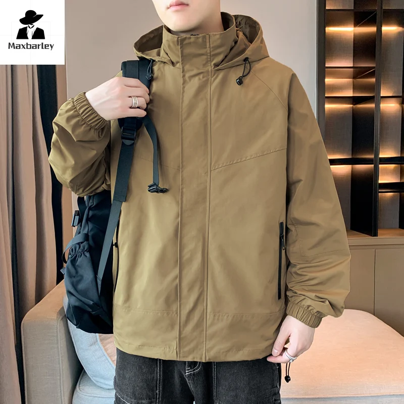 New Camping Hiking Jacket Men's Autumn Japanese Casual Waterproof Hooded Coat Outdoor Sports Travel Wear-resistant Windbreaker