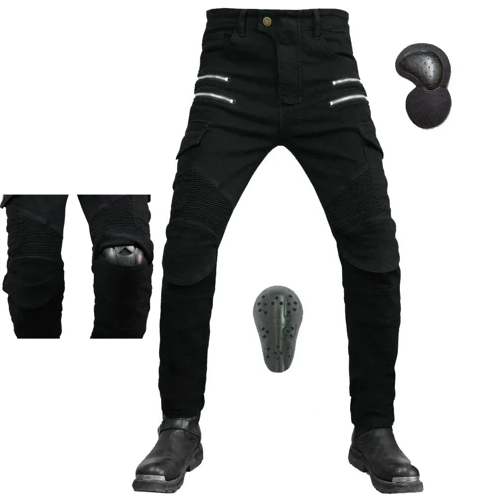 Men Motorcycle Riding Jeans Denim Motocross Racing Protective Pants With 4 X Detachable CE Armor Upgrade Knee Hip Pads