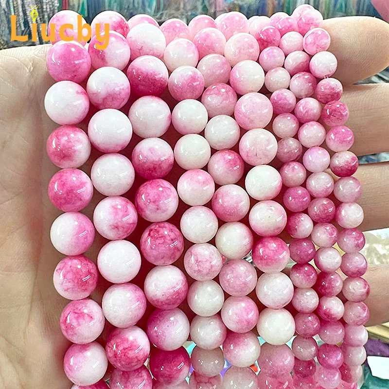 Pink Peach Chalcedony Natural Stone Handmade Smooth Beads For Jewelry Making DIY Bracelets Accessories 15' Wholesale 6/8/10/12mm
