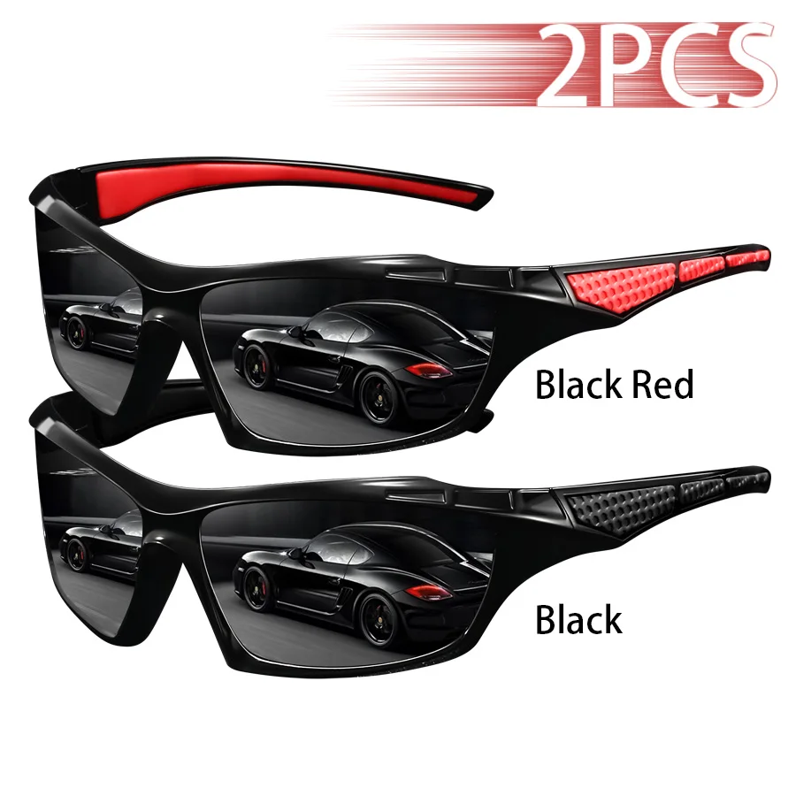 2 Stück Modische Farbblock-Vintage-Sonnenbrille für Autofahren, Angeln, Radfahren, Sport, Herren und Damen, Laufen, Bergsteigen – Detail 2
