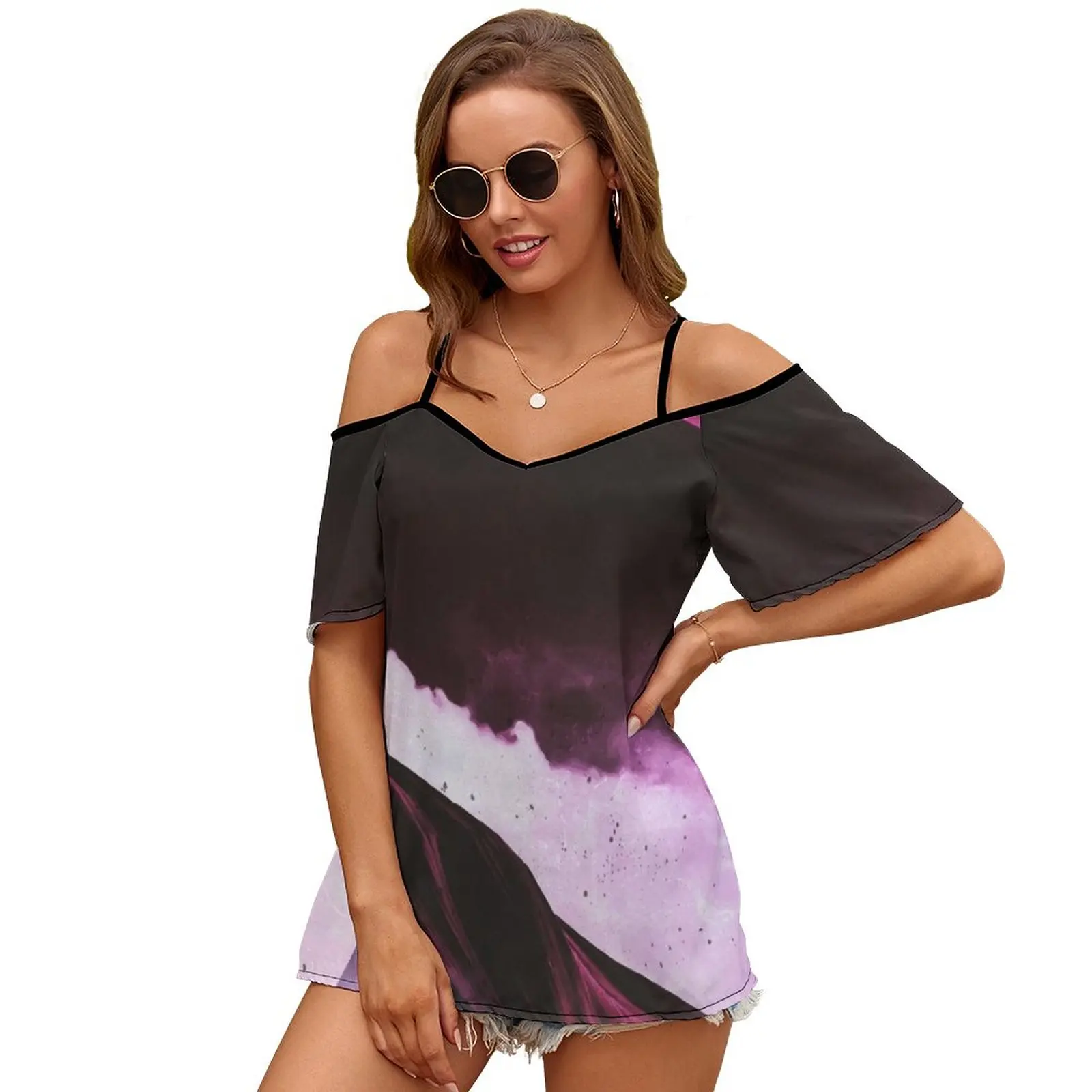 Archangel Sexy And Club Fashion Female T-Shirt Short Sleeve Off Shoulder Lady T Shirts Abstract Colorful Sand Pixel Distortion