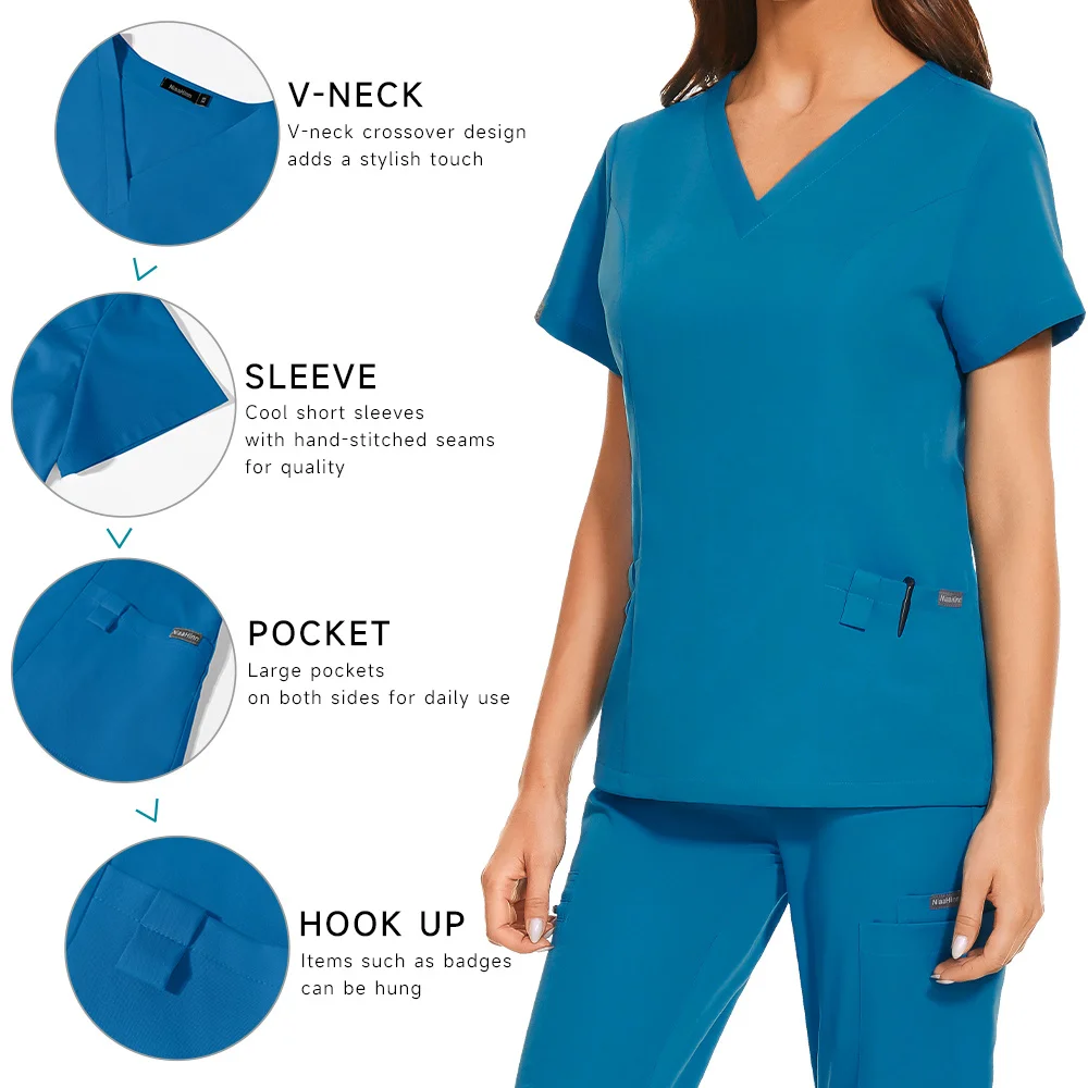 Wholesale Price Scrubs Set for Women Pet Hospital Working Scrub Suits Solid Color Unisex Surgical V-neck Uniforms Nurse Workwear