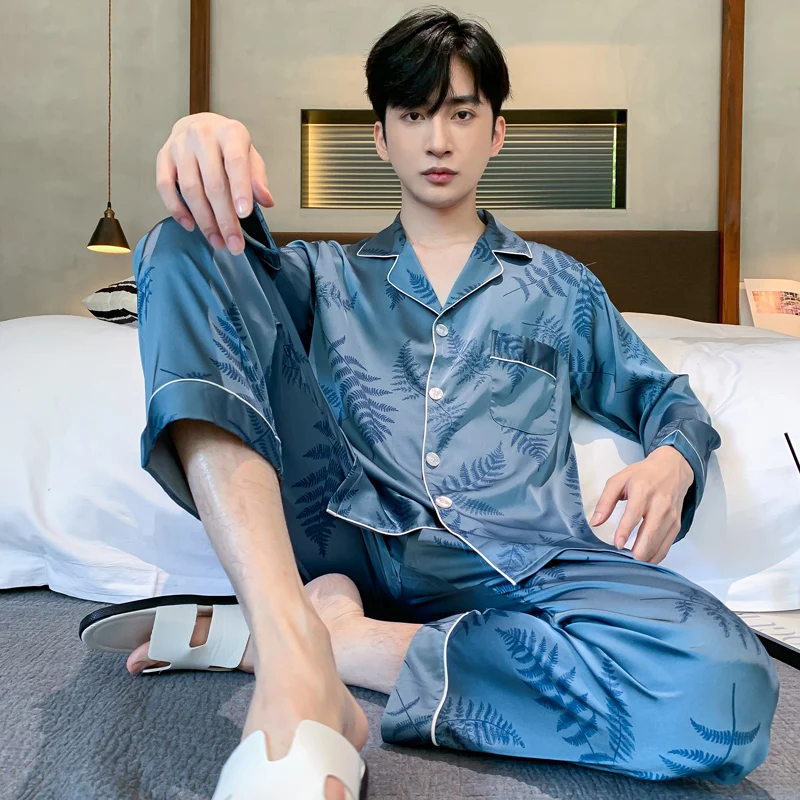 Spring and autumn ice silk pajamas men's long-sleeved imitation silk thin satin silk summer Internet celebrity loungewear suit