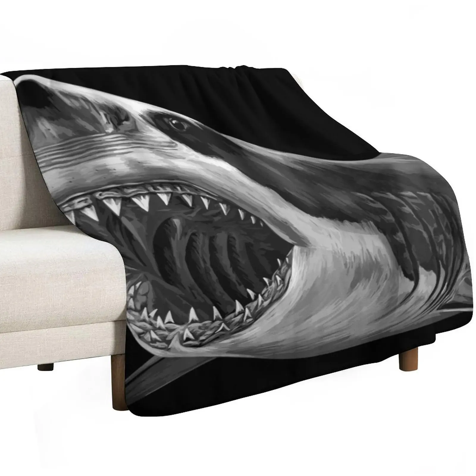 Great White Shark Throw Blanket Travel Size Cozy Blanket for Plane Train