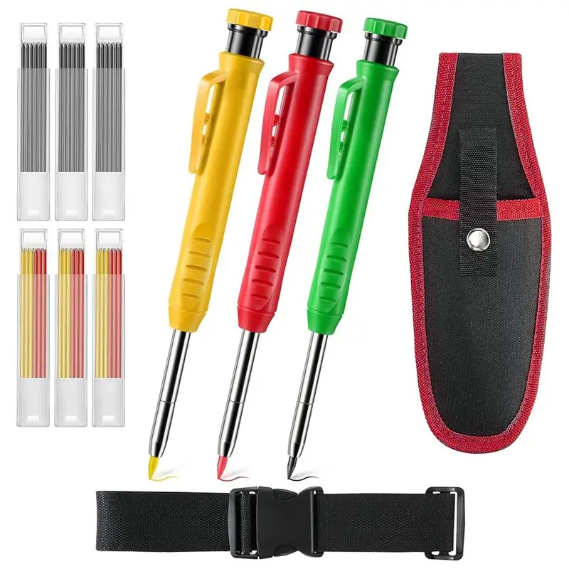 Well Made-3 Pcs Mechanical Carpenter Pencils With Tool Pouch, Construction Pencils With 36 Refills, Deep Hole Marker Pencil