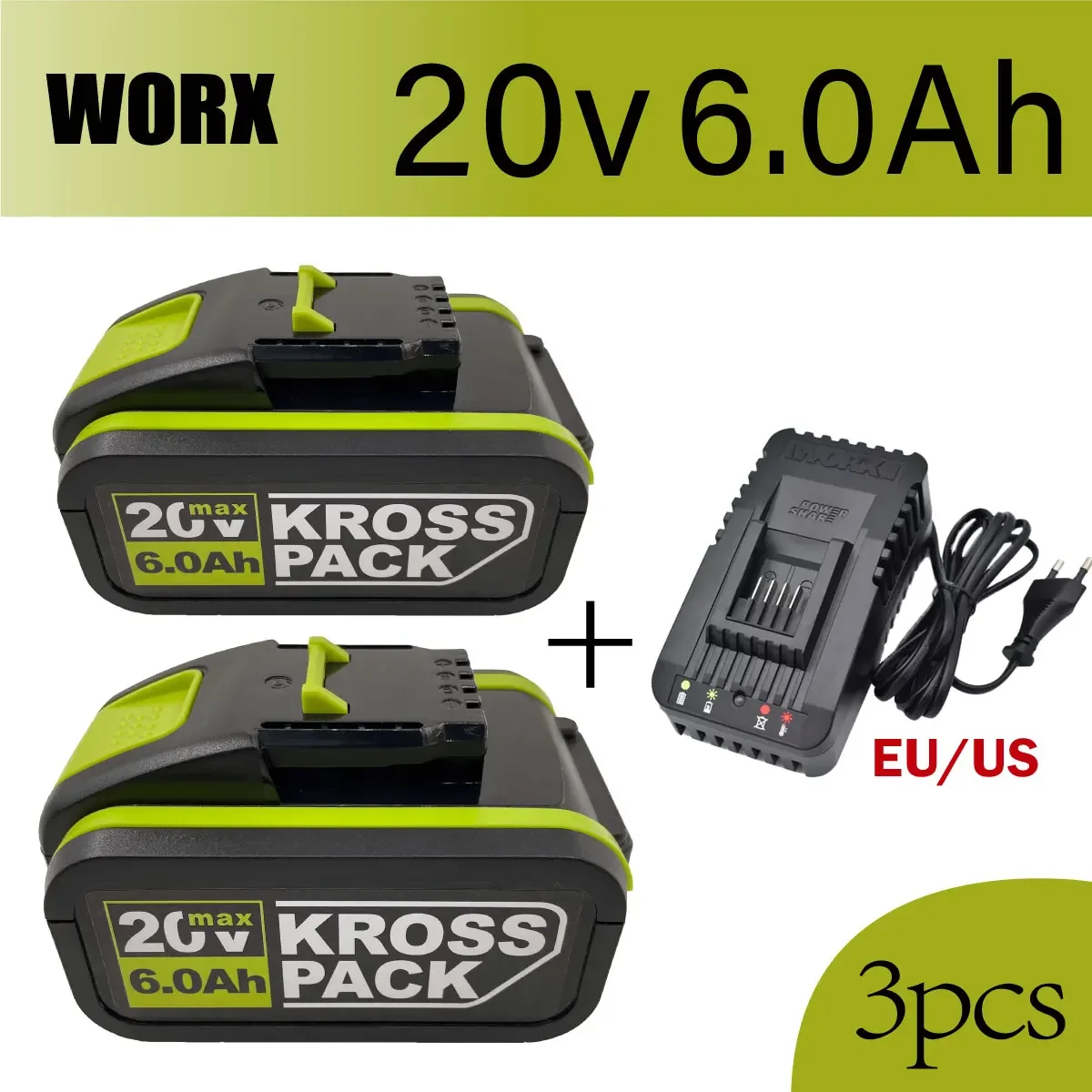 

Worx 20V battery 6.0 rechargeable lithium-ion battery for electric wrench + charger free shipping