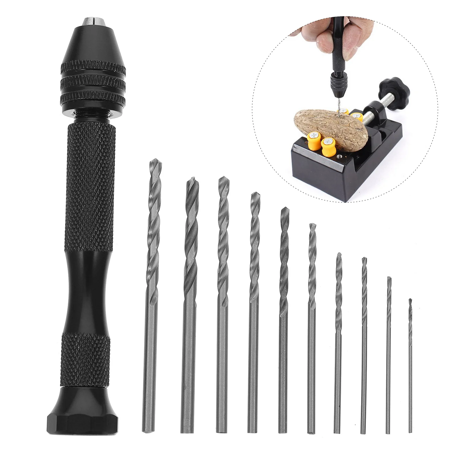 

Hand Twist Drill Pin Vise Manual Bits for Work Tool Kit Aluminum Alloy Rotary Tools DIY Black