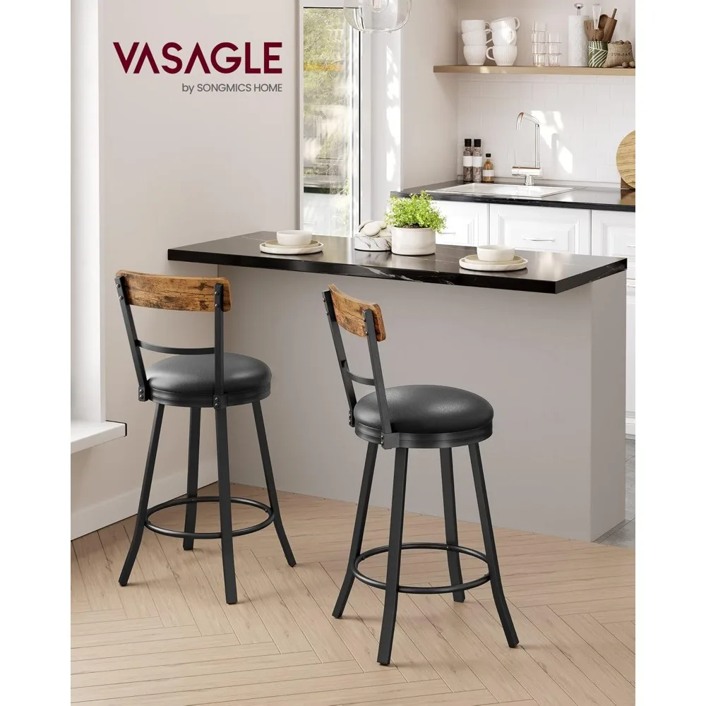 Swivel Bar Stool Counter Height, 25.8 Inch Barstool Chair with Back, Upholstered Cushioned Seat and Footrest, Easy Assembly