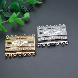 2pc Rectangle Shape CZ Paved Metal Brass 7 Rows Bracelet Necklace Box Clasps Connectors for High Quality Jewelry Making