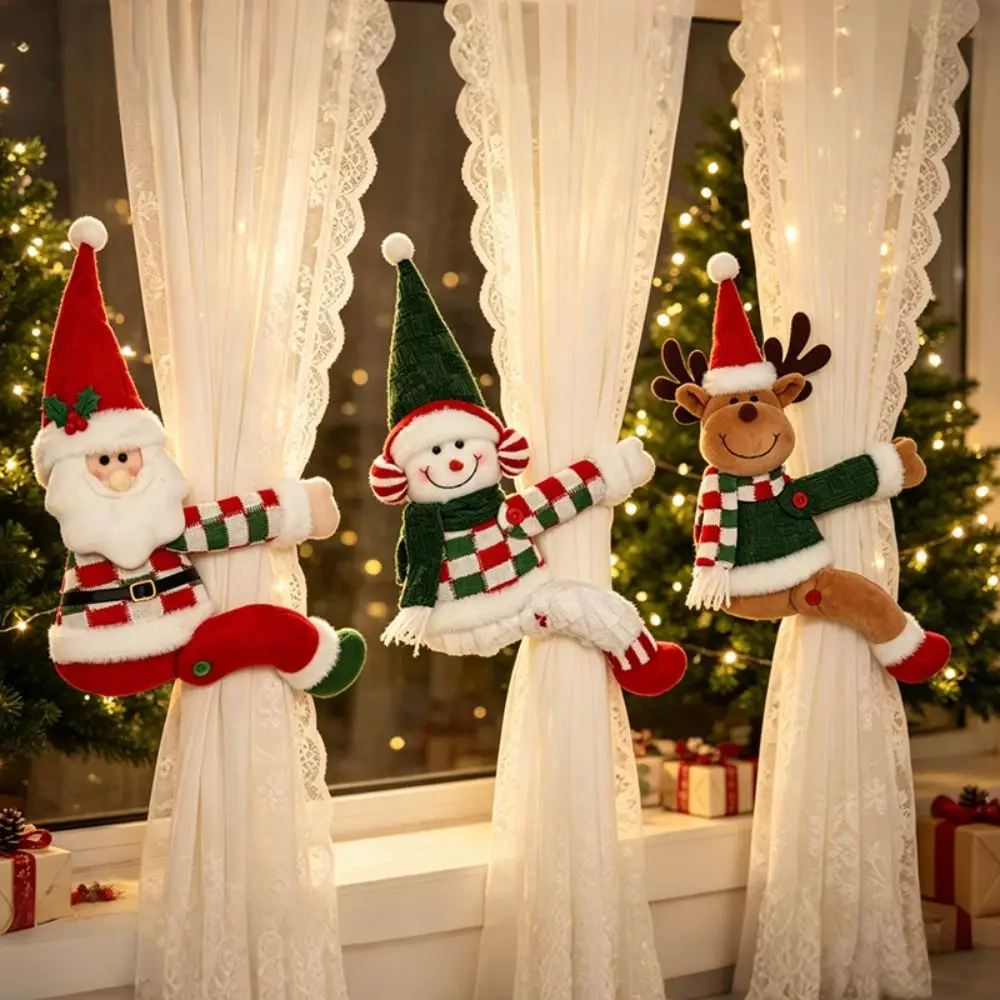 Adorable Santa Claus Christmas Curtain Tiebacks Elk Bear Curtain Clips Reindeer Deer Xmas Curtain Buckle Christmas Decor
