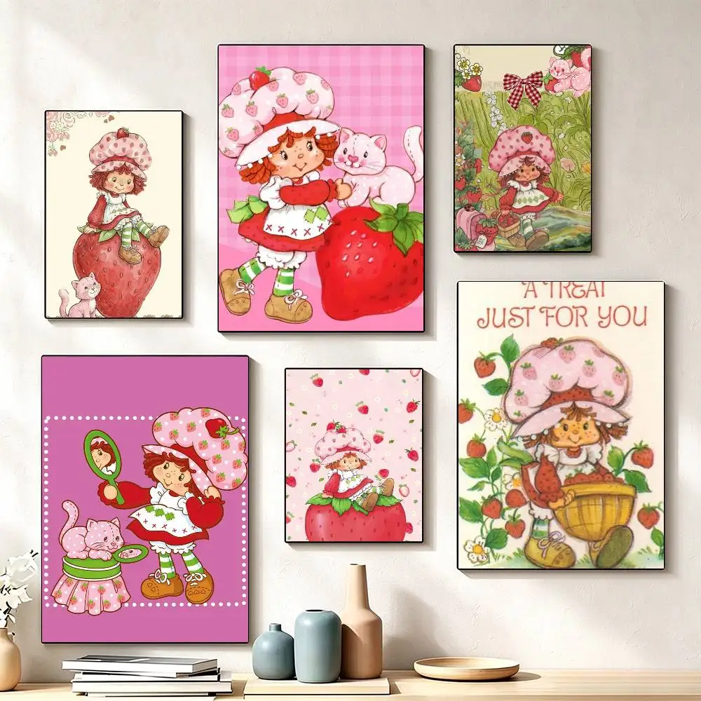 Kawii S-Strawberry S-Shortcake-GirL Poster Waterproof Wall Art Sticker For Bar Living Room Vintage Decor High Quality Print Gift
