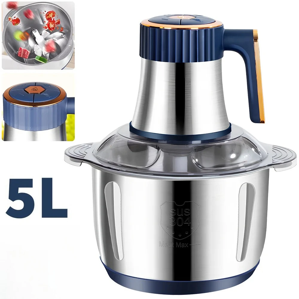 

5L Electric Meat Grinder Food Processor Chopper 5 Speeds Stainless Steel Multifunctional Vegetable Slicer Chopper Food Crusher