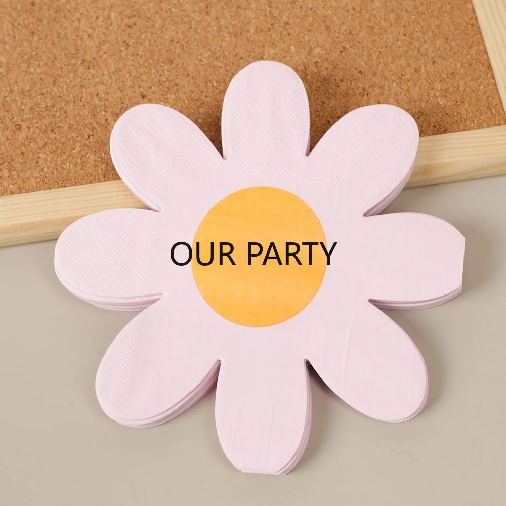 20Pcs/bag Daisy Theme Paper Napkins Flower Disposable Tissues Towel for Kids Birthday Baby Shower Wedding Party Decoration