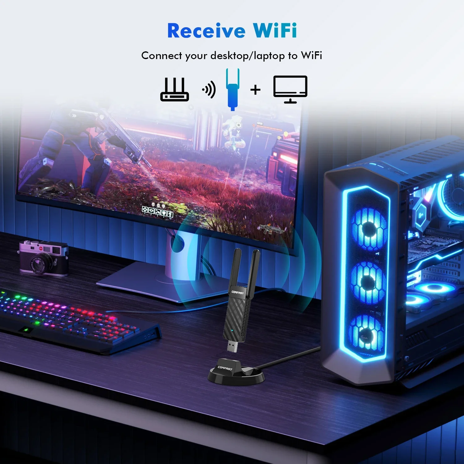 COMFAST WiFi6 adattatore USB AX1800 Wireless WiFi Dongle scheda di rete 1800Mbps 2.4G/5GHz Usb Adapt Free Drive recettore per Win10/11