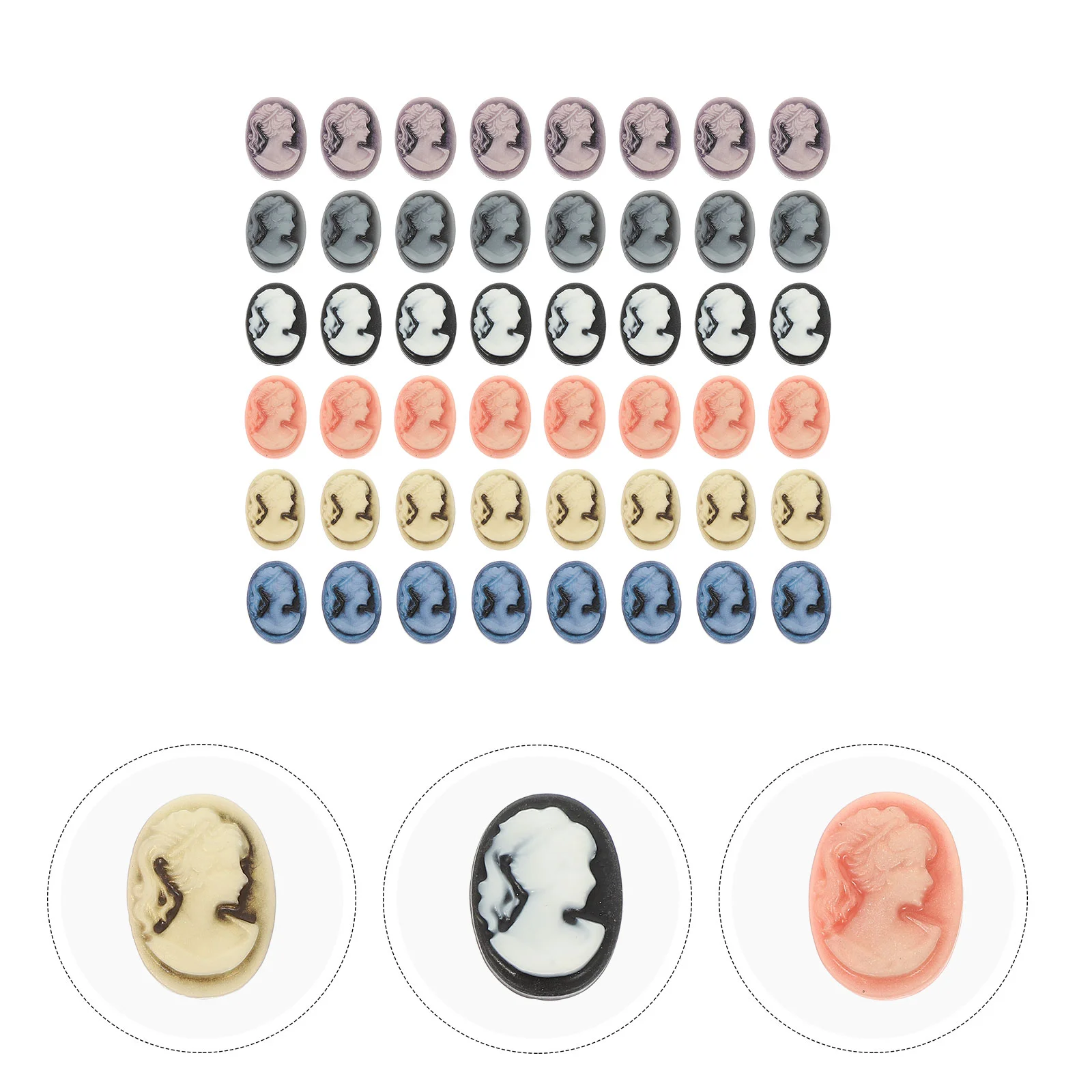 48 Pcs Embossed Beauty Avatar Phone Case Decors DIY Cabochons Headdress Resin Cameos Retro Vintage Supplies Fairy