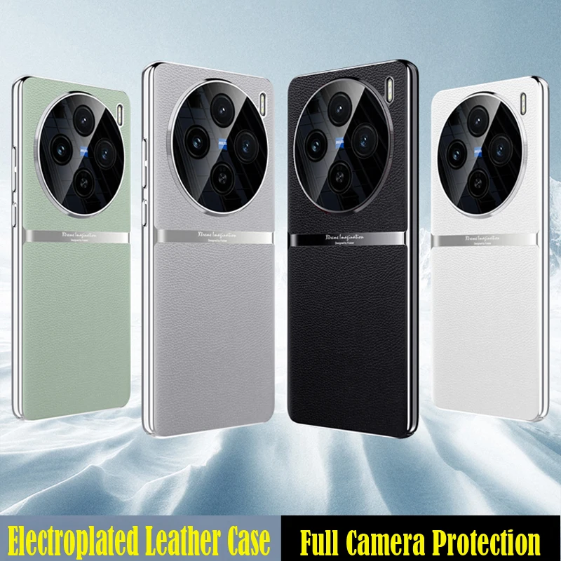 For VIVO X100s Pro ,X100s,X100 Ultra Case Luxury Plain PU Leather + Electroplated Frame Ultra-thin Camera Protection Cover