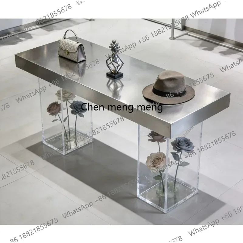 A74Clothing store stainless steel acrylic display table, shoe and bag store, middle display table