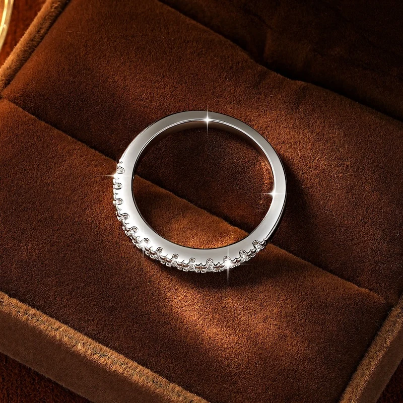 Rrjzz Zertifizierter 2mm D-Farbiger Voll-Moissanit Stapelbarer Halb-Eternity-Ring für Damen Klassischer Imitationsdiamant-Schmuckring – Detail 13