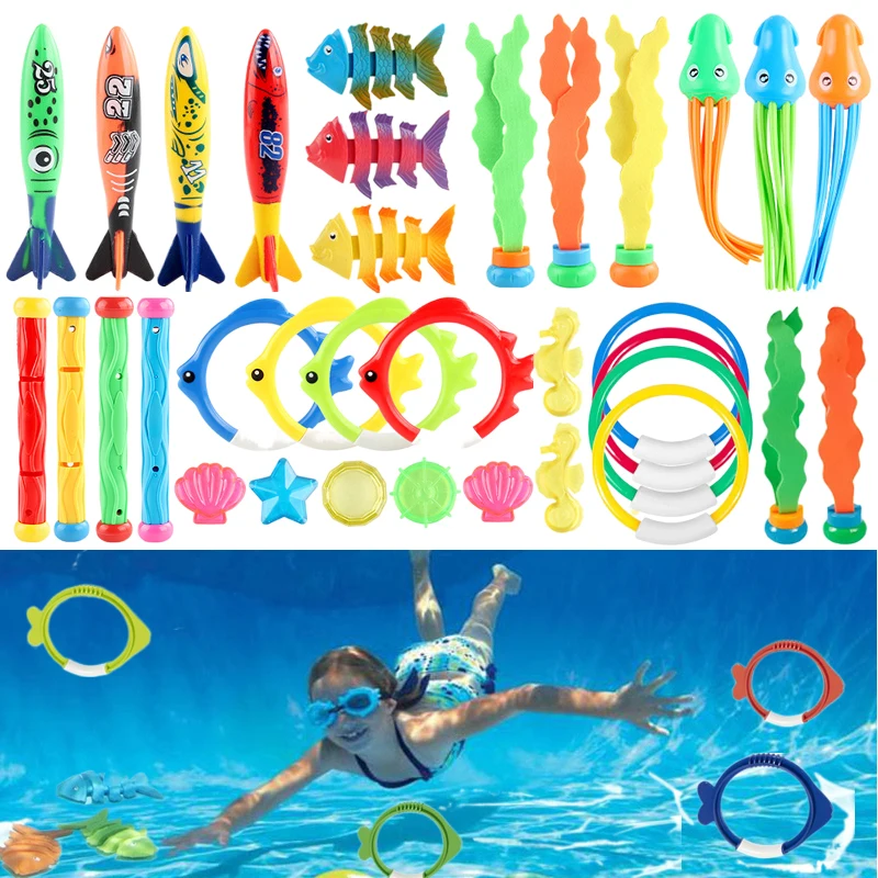 Diving Toy Set Summer Swimming Pool Accessories Torpedo Seaweed Children Water Toys Multiple Combination Snorkeling Training TMZ