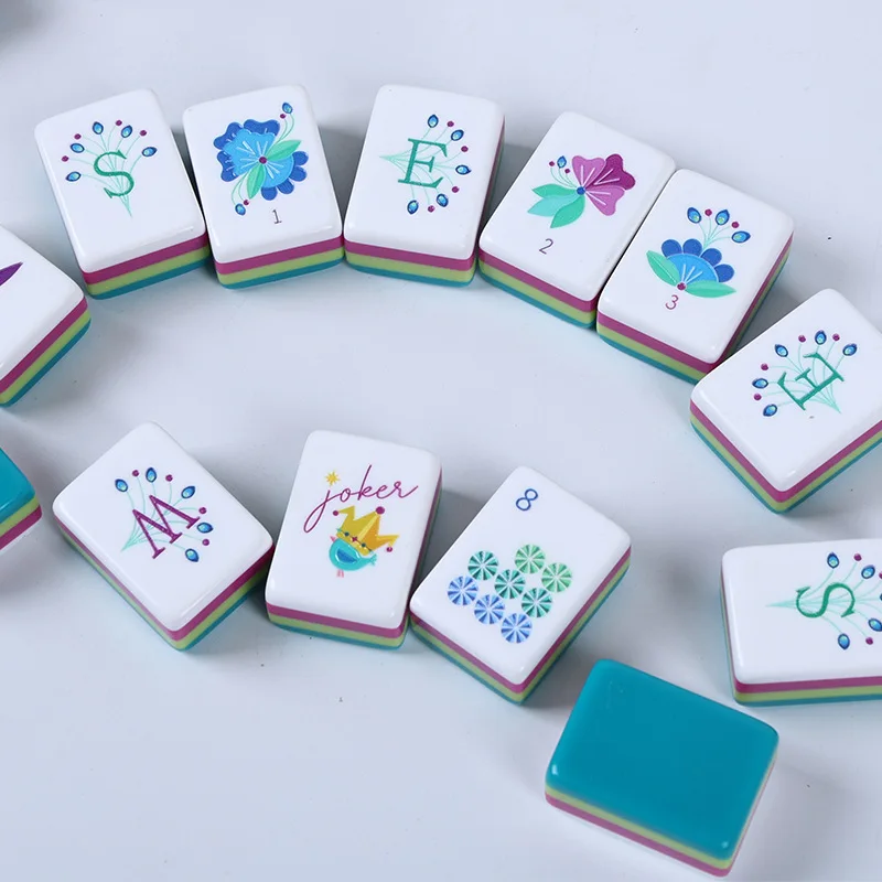 American Mahjong Hand-Shuffled 4-Layer Acrylic, European-American Style Casual Color-Block Design, Chess Card Entertainment