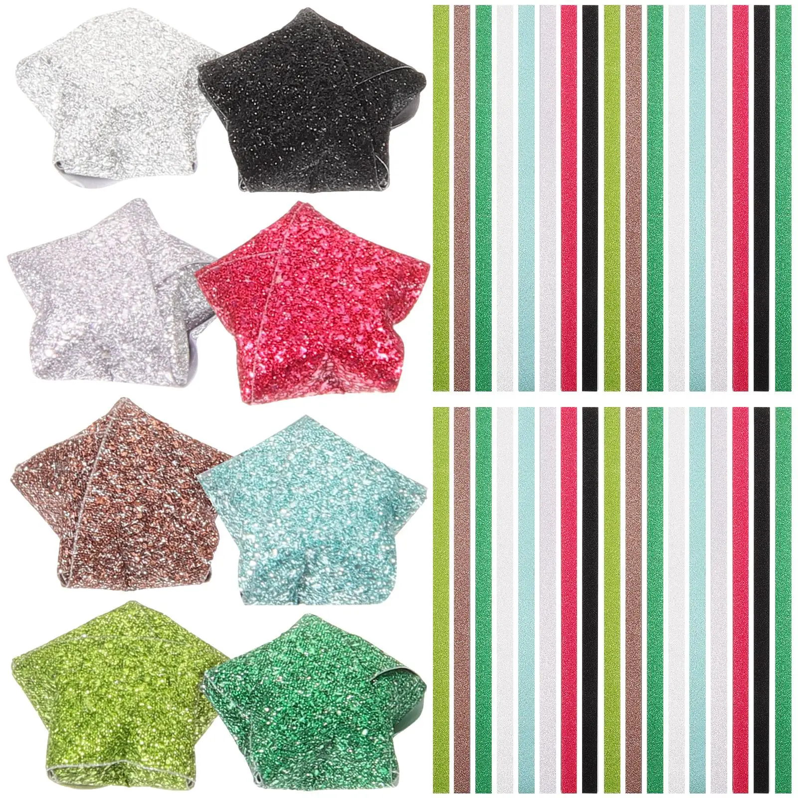 

320 Pcs Origami Star Paper Strips Colorful Glitter Luminous Folding Glow Double
