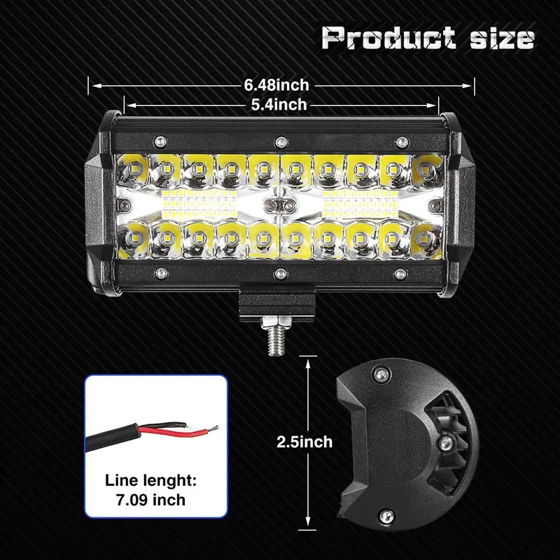 7 Inch 120W Combo Led Light Bars Spot Flood Beam For Work Driving Offroad Boat Car Tractor Truck 4X4 SUV ATV 12V 24V