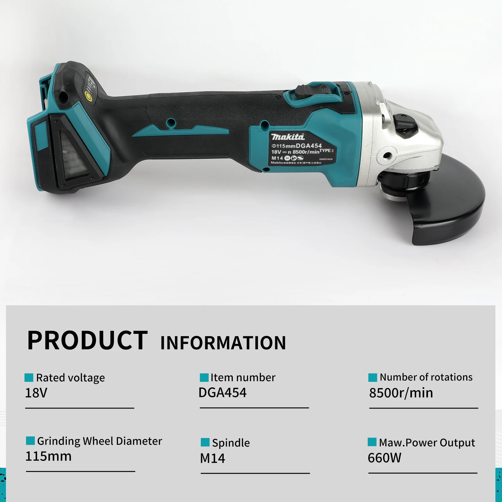 Makita DGA454 Hand‑held Cordless Angle Grinder 18V 115mm Brushless Motor Auto Speed Control for Metal Trimming Operation