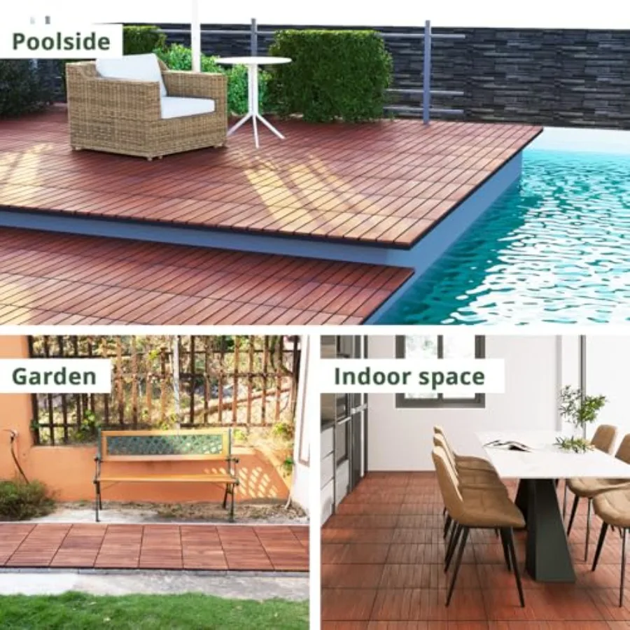 Interlocking Acacia Wood Deck Tiles 12x12, PCS, Brown