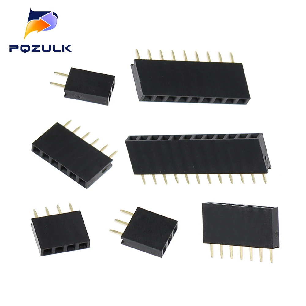 100PCS Single Row Female 2.54MM Spacing Pin Socket Female Header Connector 2P 3P 4P 5P 6P 7P 8P 9P 10P 11P 12P 13P 14P 15P 40P