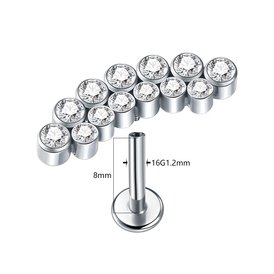 1/5pcs Titanium Double Row 13 Round Zircon Stud Earrings for Women Cartilage Tragus Lobe Piercing Body Jewelry