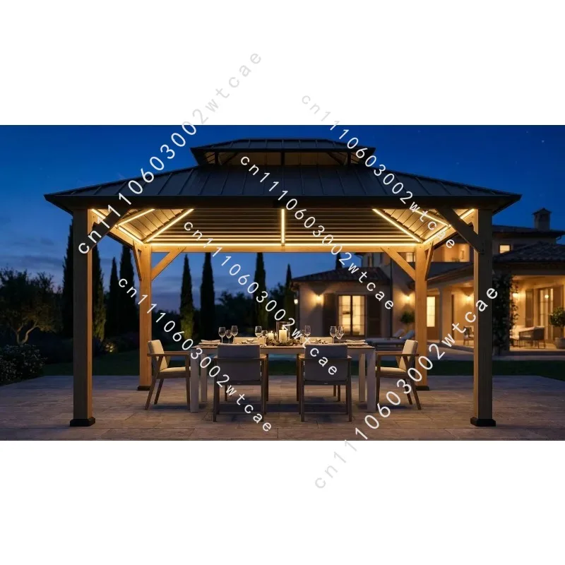 Multi Size 3x3 3x4 4x4m Aluminum Outdoor Gazebo Modern Square Pergola Slatted Galvanized Roof With Privacy Curtains
