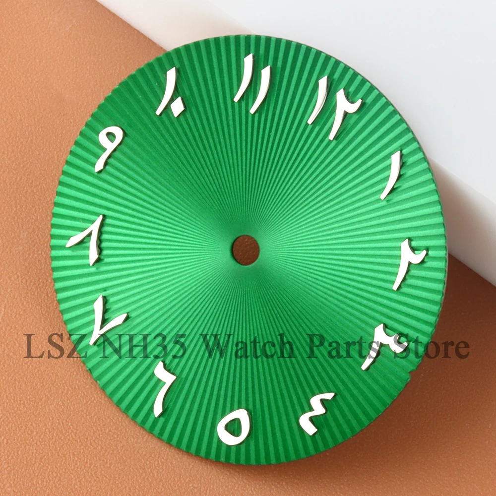 Quadrante con numeri arabi nero marrone verde blu rosa da 28,5 mm non luminoso per movimento NH35/NH36 quadrante in acciaio inossidabile riparazione orologio