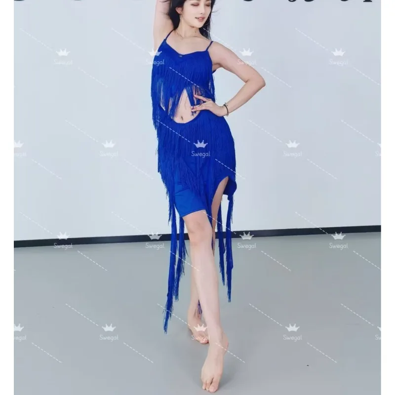 Customized Oriental Drum Dance Belly Dance Costume Blue Tassel Skirt Latin Dance Dress Indian Clothes Women - Image 3