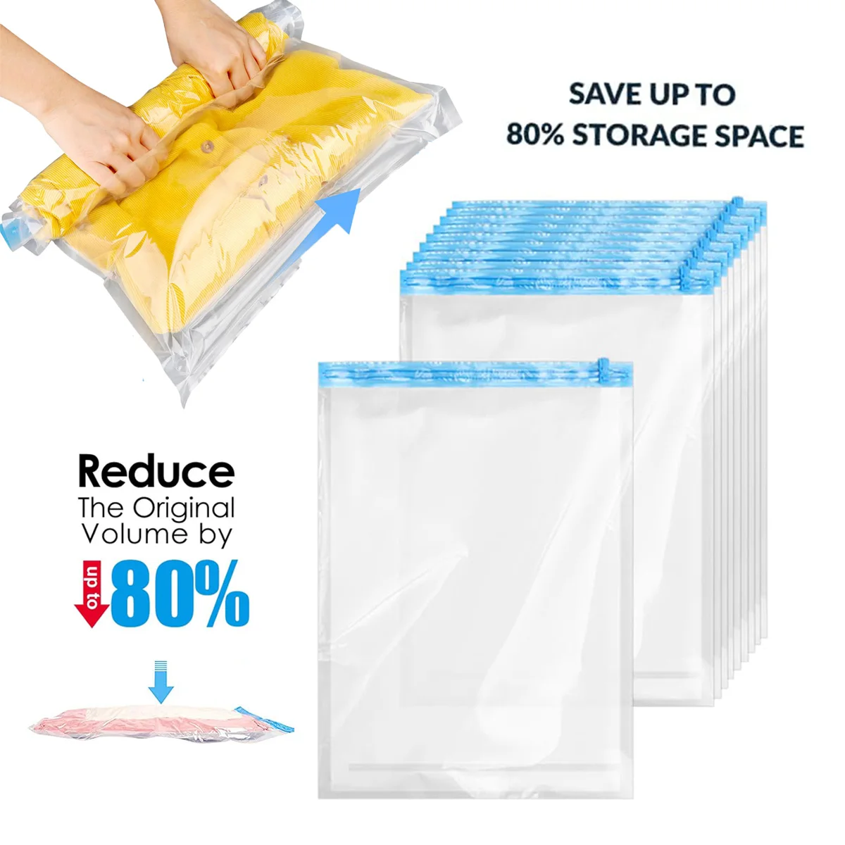 24 Pack Travel Vacuum Storage Bags Hand Roll UP Compression Bags For Clothes amping Essentials, Luggage Packing Organizer