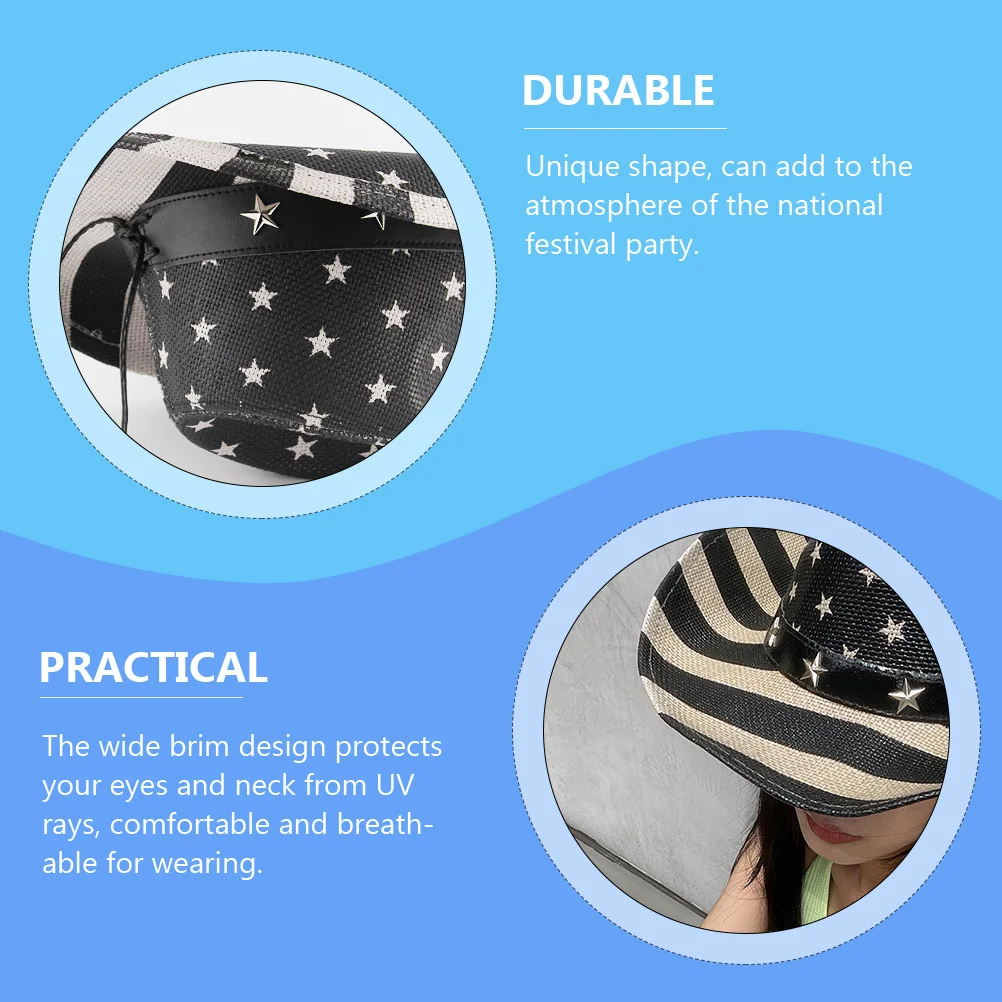 

Cowboy Hat American Flag Straw Sun Hat Wide Brim Uv Protection Summer Outdoor Party 4th of July Independence Day Us Flag