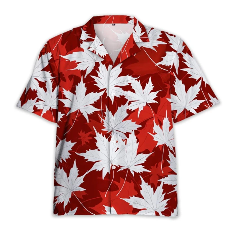 New Summer Men's Canada Full Print Hawaiian Shirt Casual Short Sleeve Button Down Shirts For Men Maple Leaf Squirrel Beach Shirt