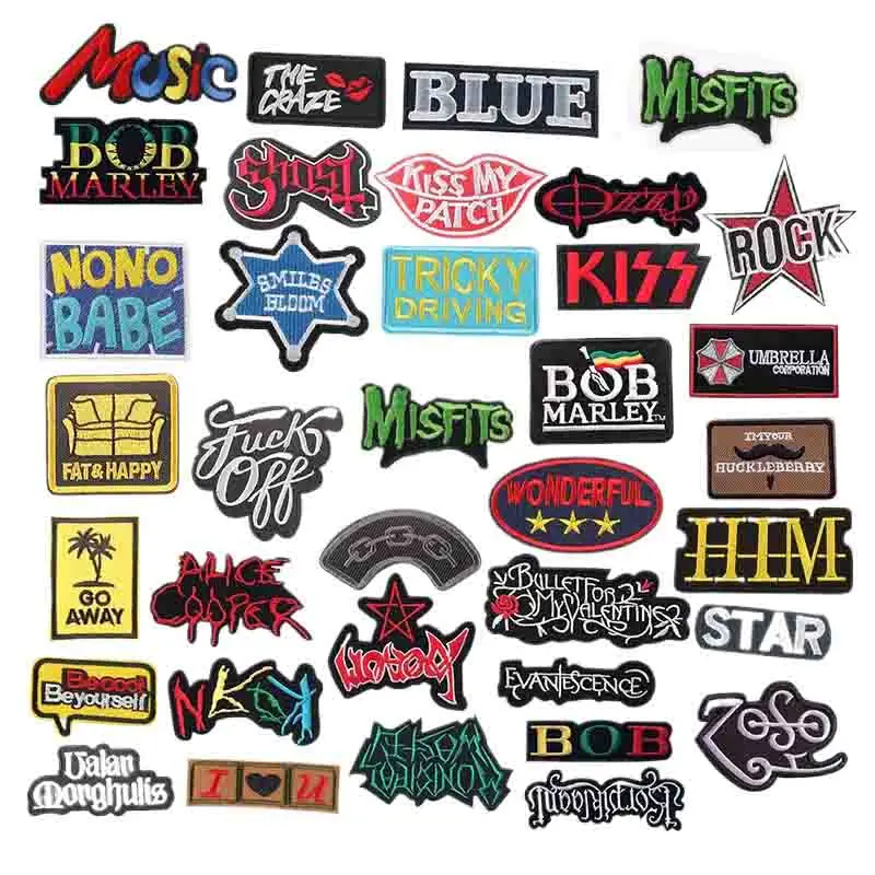 Punk Rock Band Music Embroidery Applique Badges Fusible Patches,Letter Stickers Designer Patches For Clothes Iron On,Badges,Hat