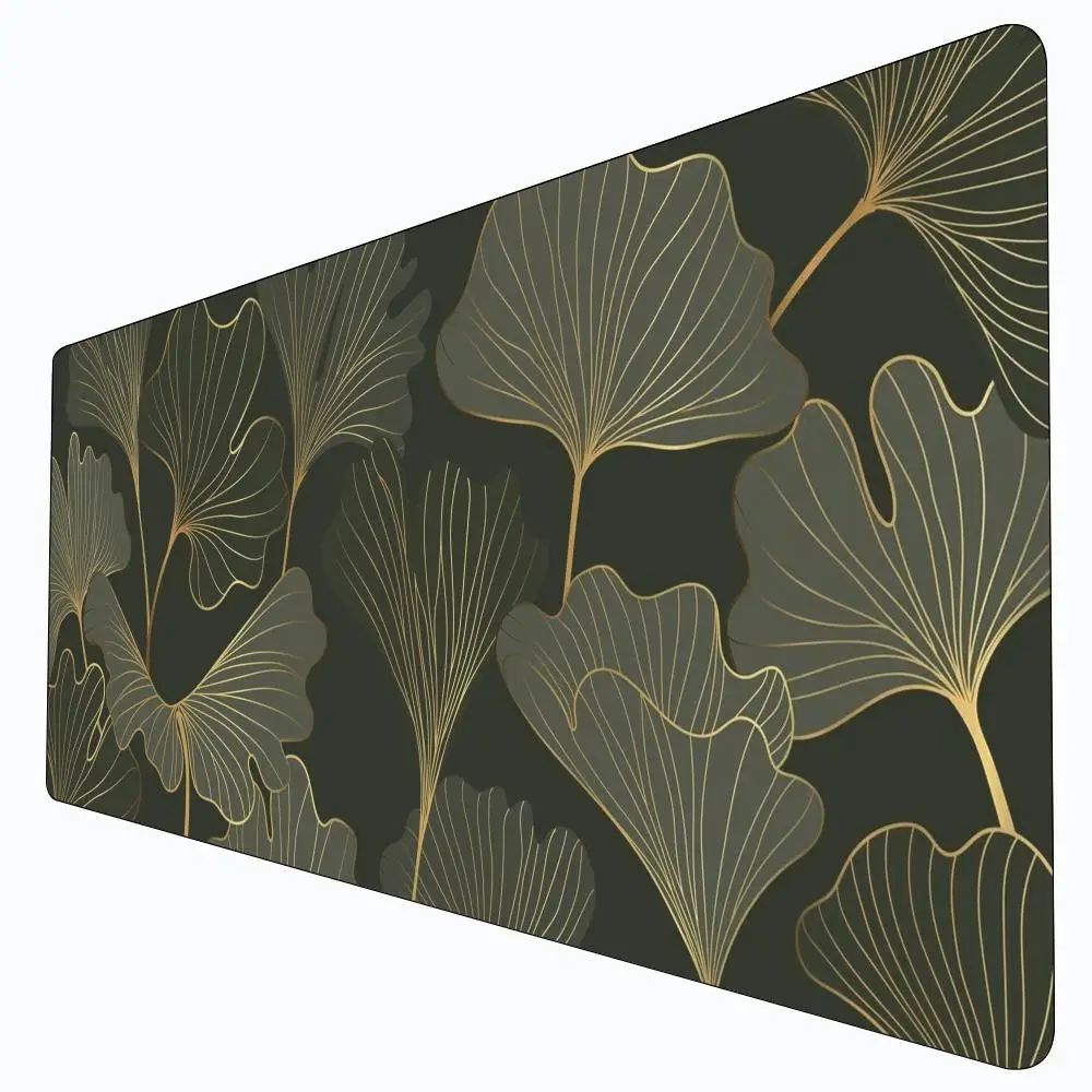 Golden leaf mouse pad, large long table mat, rubber anti-slip design, PC keyboard pads office gaming accessories XXL