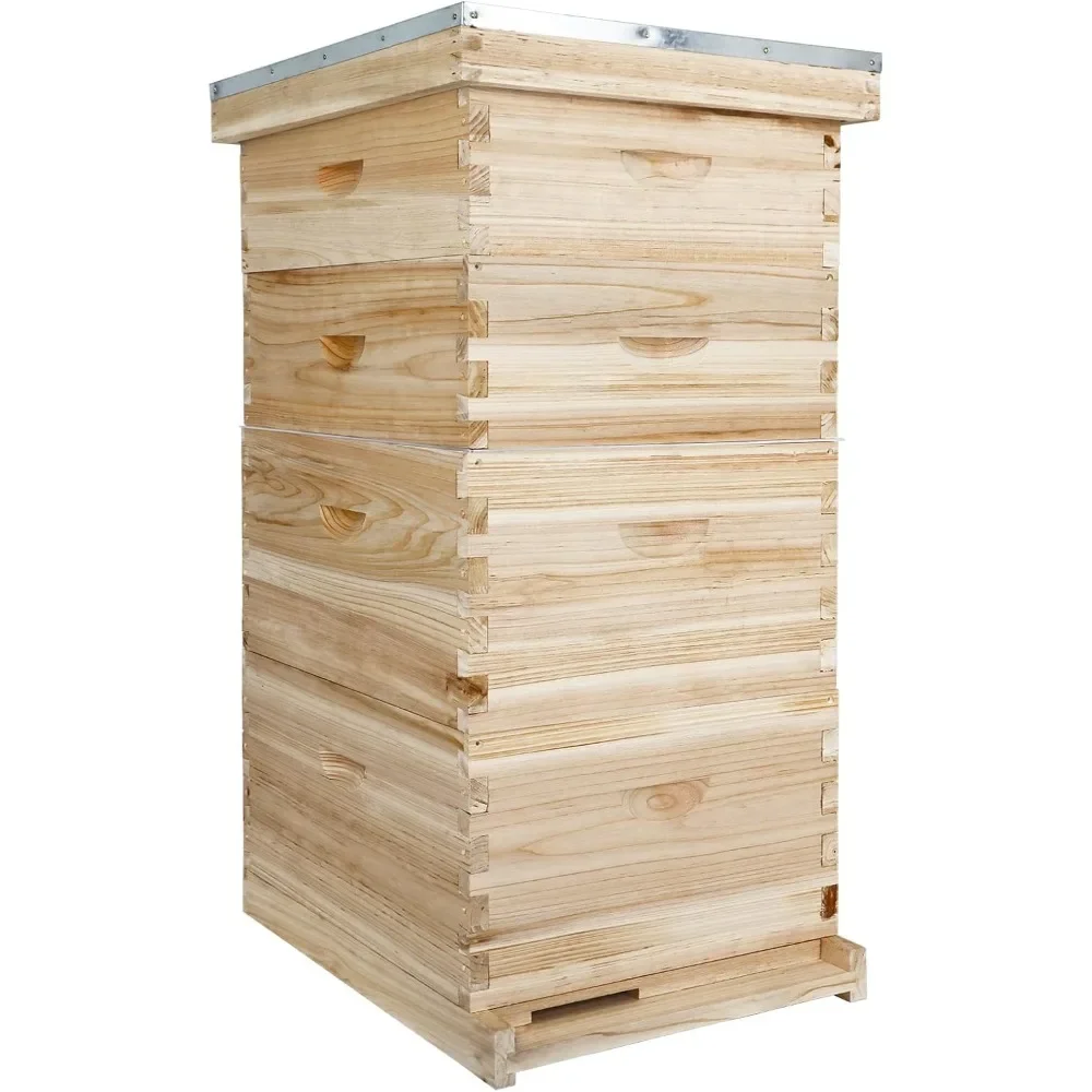 10-Frame Bee Hives with 2 Deep Bee Box 2 Medium Bee Hive Box with Beehive Frames and Beeswax Coated Foundation Sheets