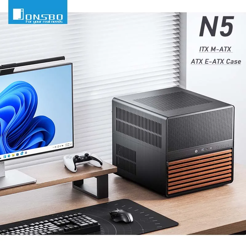 Jonsbo N5 NAS chasis de ordenador ITX/M-ATX/ATX/E-ATX caja de PC 12 + 4 disco duro espacio ATX fuente de alimentación con ventilador caja de escritorio de aluminio