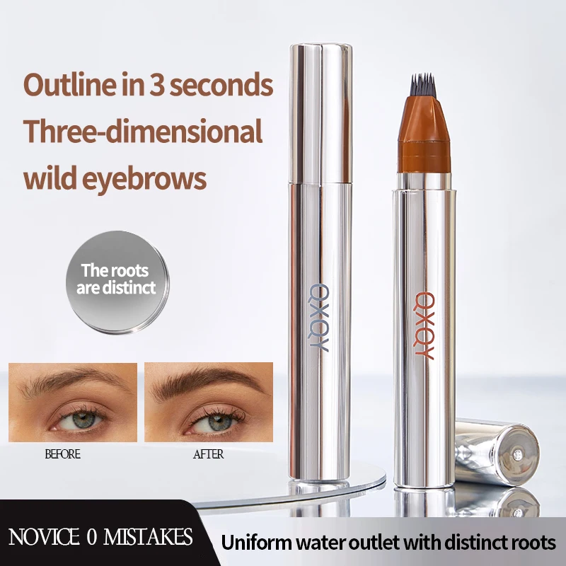 QXQY 멀티 포크 플러시 워터 아이브로우 펜 부드러운 흐름, 빠른 건조, 쉽게 뭉치지 않는 메이크업 아이브로우 펜
